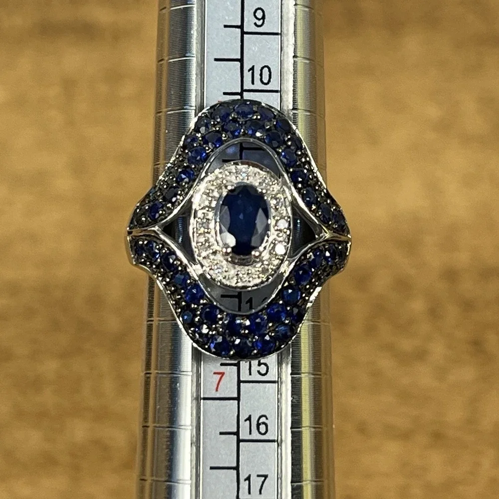 Clyde Duneier CID 14k gold Royal Blue Sapphire‎ & Diamond ring 5.7g Sz 6